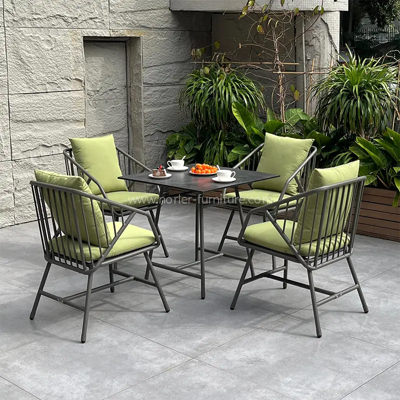 High Quality Outdoor Aluminum Frame Green Fabric Dining Set