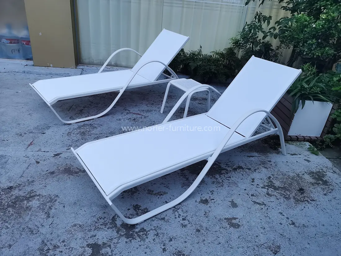 White Aluminum Frame Textilene Mesh Sun Lounger