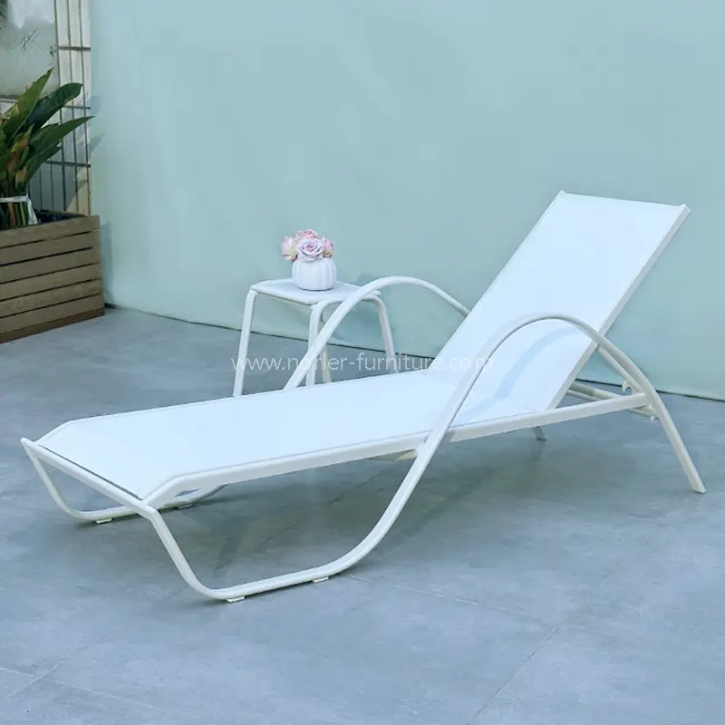 White Aluminum Frame Textilene Mesh Sun Lounger
