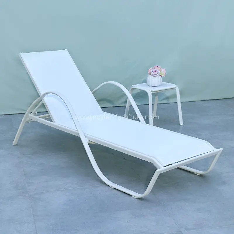 White Aluminum Frame Textilene Mesh Sun Lounger