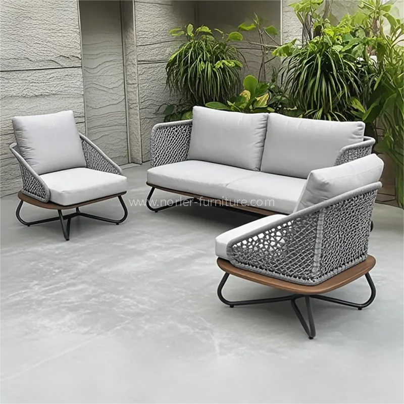 Modern Outdoor Aluminum Frame Teak Base Sofa Set