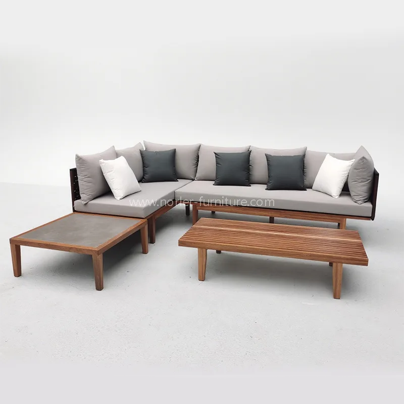 Modern Outdoor Teak Wood Frame Rope Woven Sofa