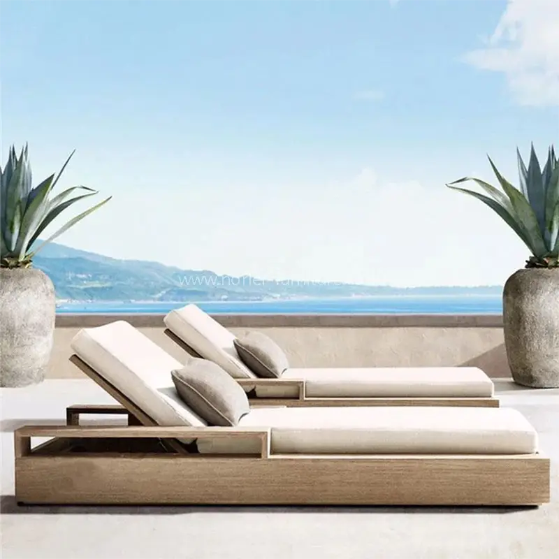 Outdoor Luxury Waterproof Teak Wood Sun Lounger