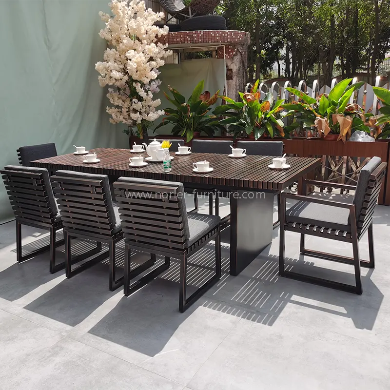 Outdoor Patio Wood Grain Aluminum Dining table and chairs