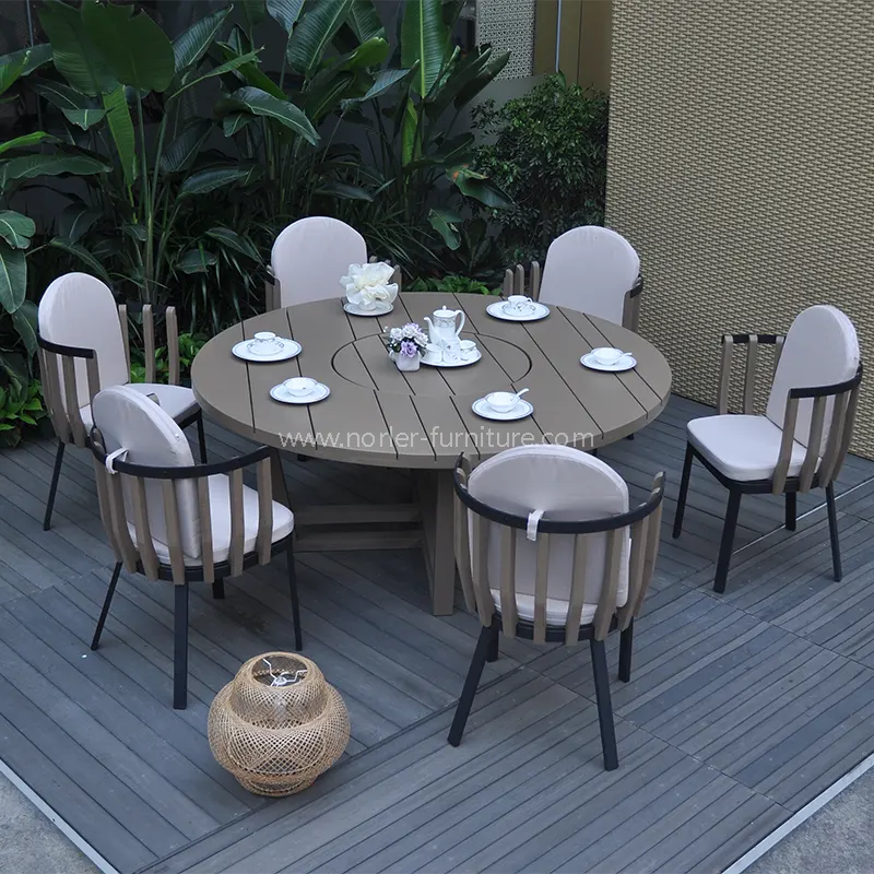 Outdoor Spray Aluminum Frame Teak Wood Frame Dining Set