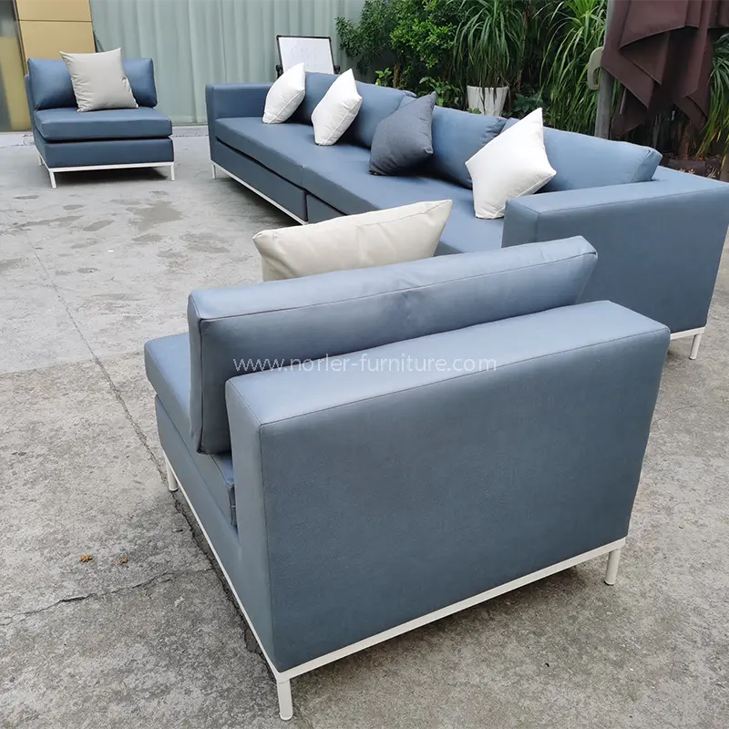 Outdoor Waterproof Blue Leather Aluminum Alloy Frame Sofa