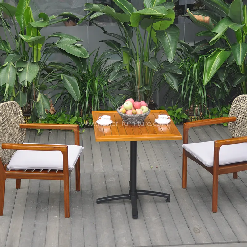 Outdoor Weather Resistant Natural Teak Wood Rattan Dining Set